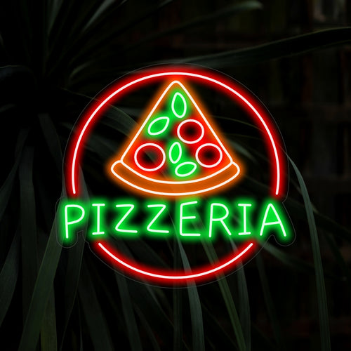  "Pizzeria Neon Sign" är ett inbjudande tillskott för pizzaälskare. Lys upp med värmen från italiensk gästfrihet!