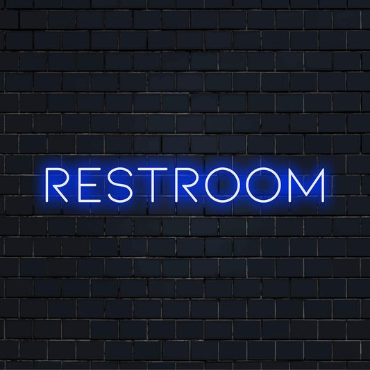Stylish restroom neon sign in LED light, perfect custom decor for adding a glowing touch to any bathroom space.