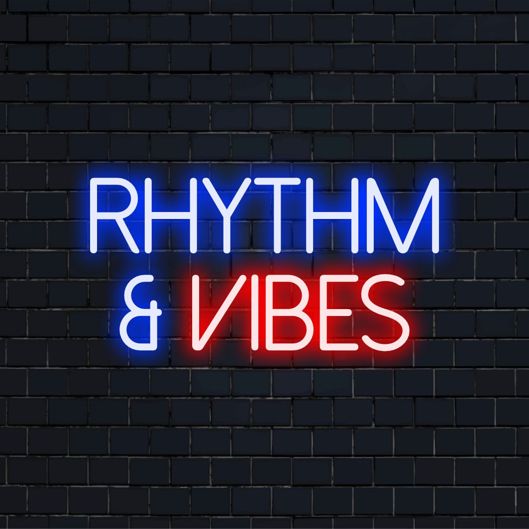 Vibrant Rhythm And Vibes Neonskylt - Belyser utrymmen, denna anpassade LED-design ger en livlig och personlig touch.