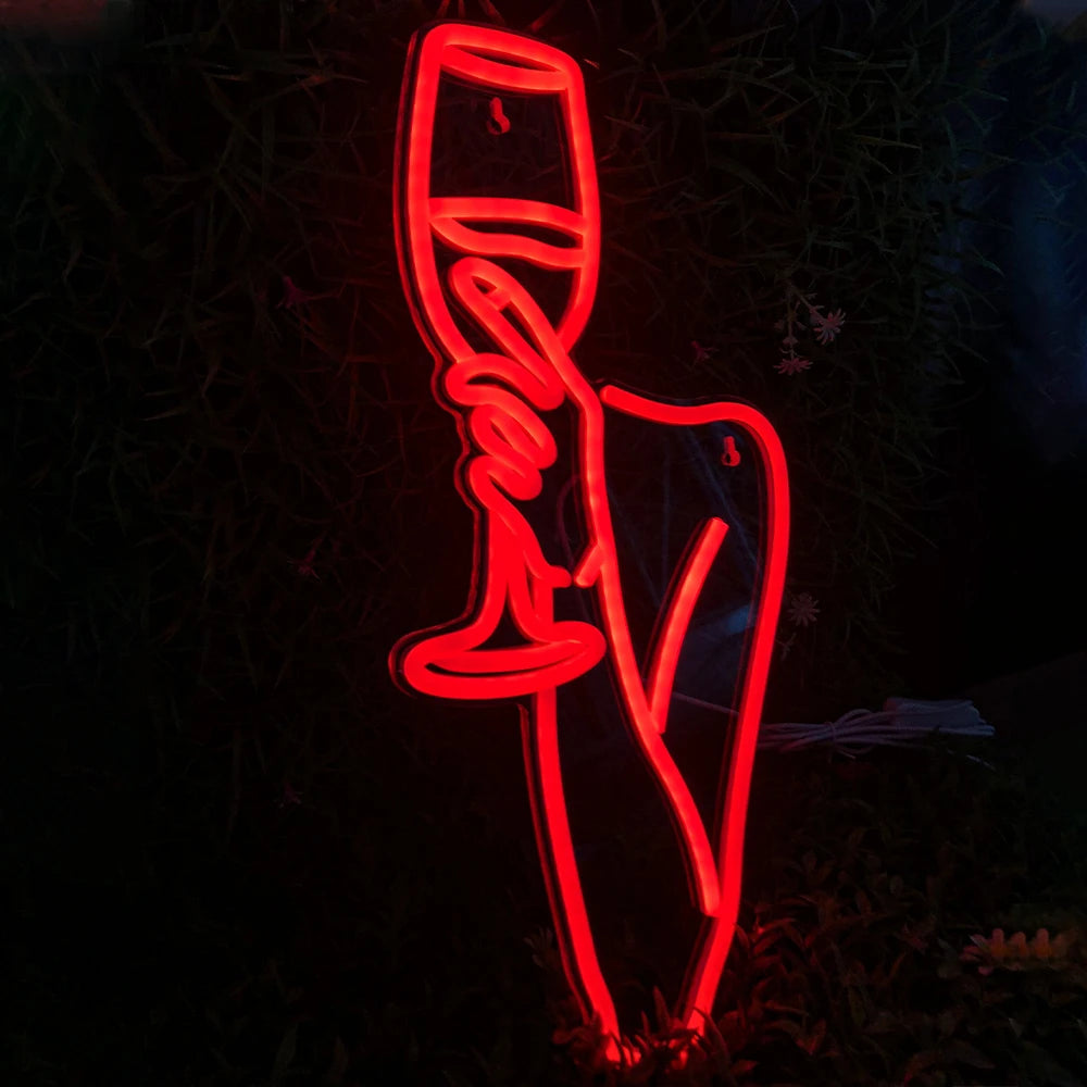 Kvinna och vinglas – LED-ljusskylt (5 V USB)
