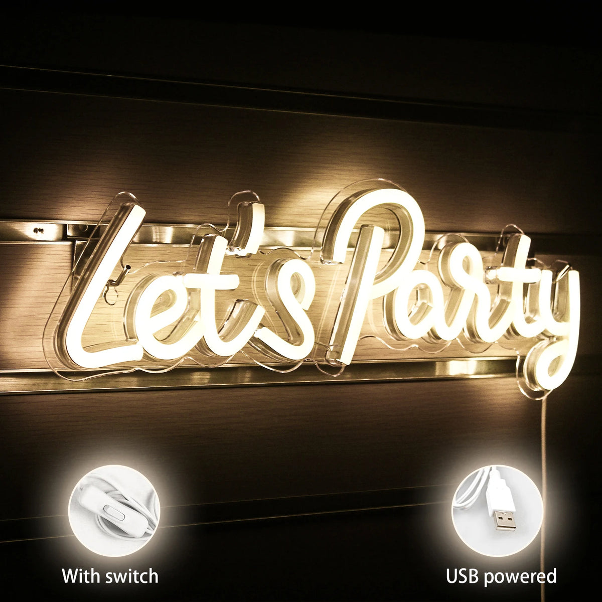 Let's Party – LED-neonskylt (5 V USB)
