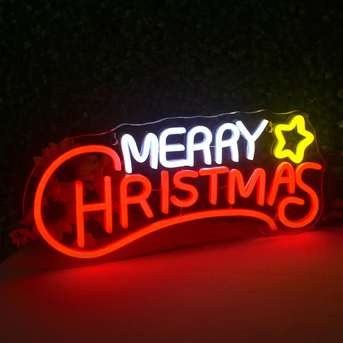 Merry Christmas – Stjärna – LED-neonskylt (5 V USB)