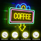COFFEE – Rektangulär ram och nedåtpil – LED-ljusskylt (5 V USB)