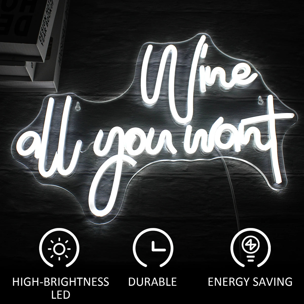 Wine all you want – LED-ljusskylt (5 V USB)