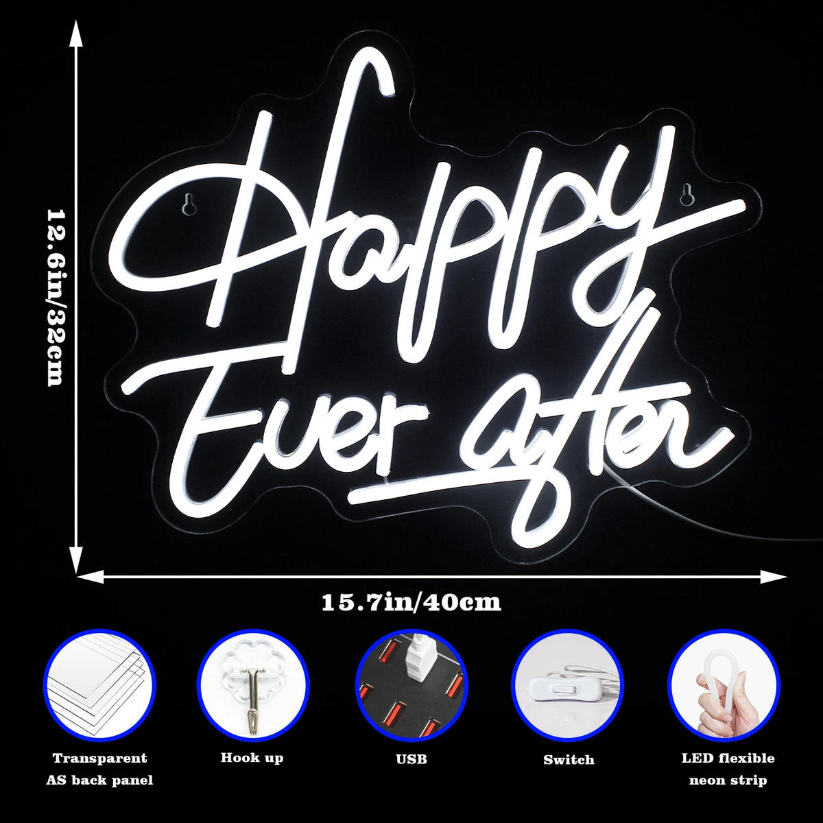 Happy Ever After – LED-neonskylt (5 V USB)