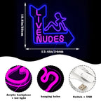 LIVE NUDES – Liggande kvinnosilhuett och pil – LED-neonskylt (5 V USB)