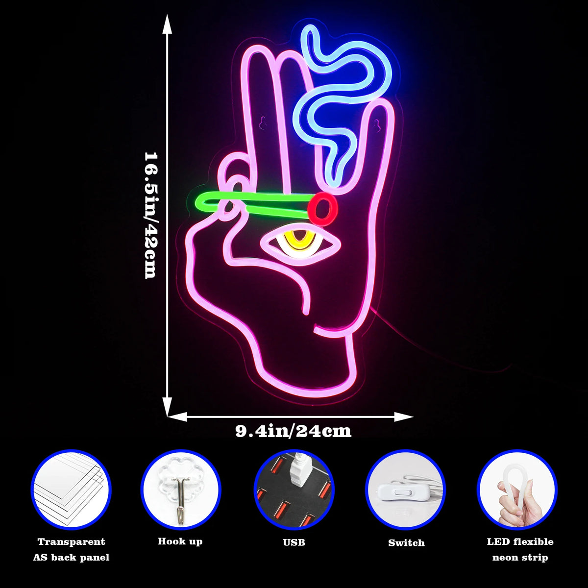 Smoking Hand Eye – LED-neonskylt (5 V USB)