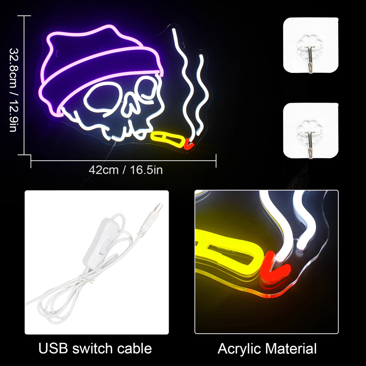 Dödskalle – LED-neonskylt (5 V USB)