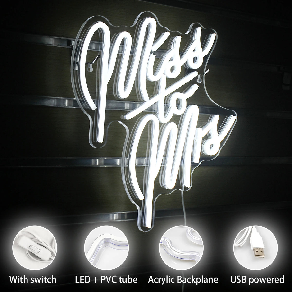 Miss To Mrs 5V Mini USB LED Neonskylt - Budgetvänlig