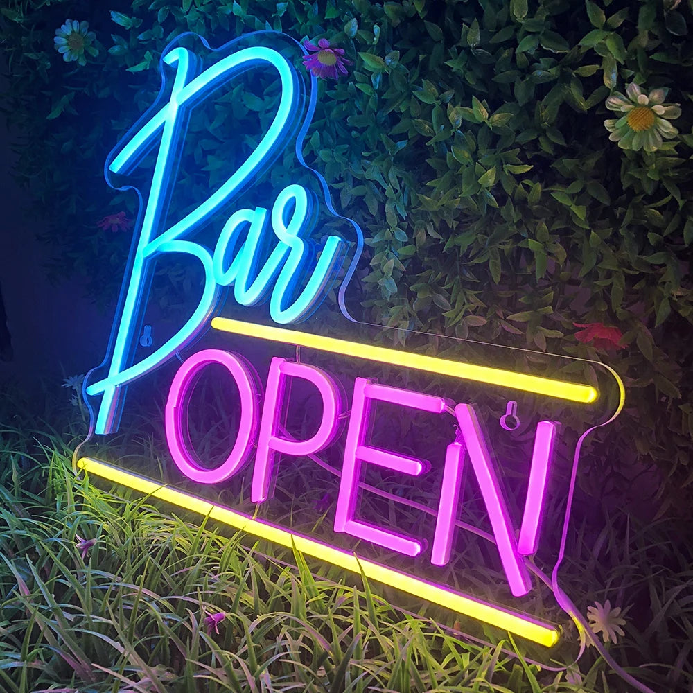 BAR OPEN – Vågräta linjer – LED-ljusskylt (5 V USB)