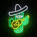 Gitarrspelande cowboykaktus – LED-neonskylt (5 V USB)
