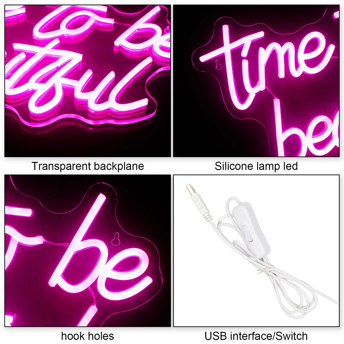 Time to be beautiful – LED-ljusskylt (5 V USB)