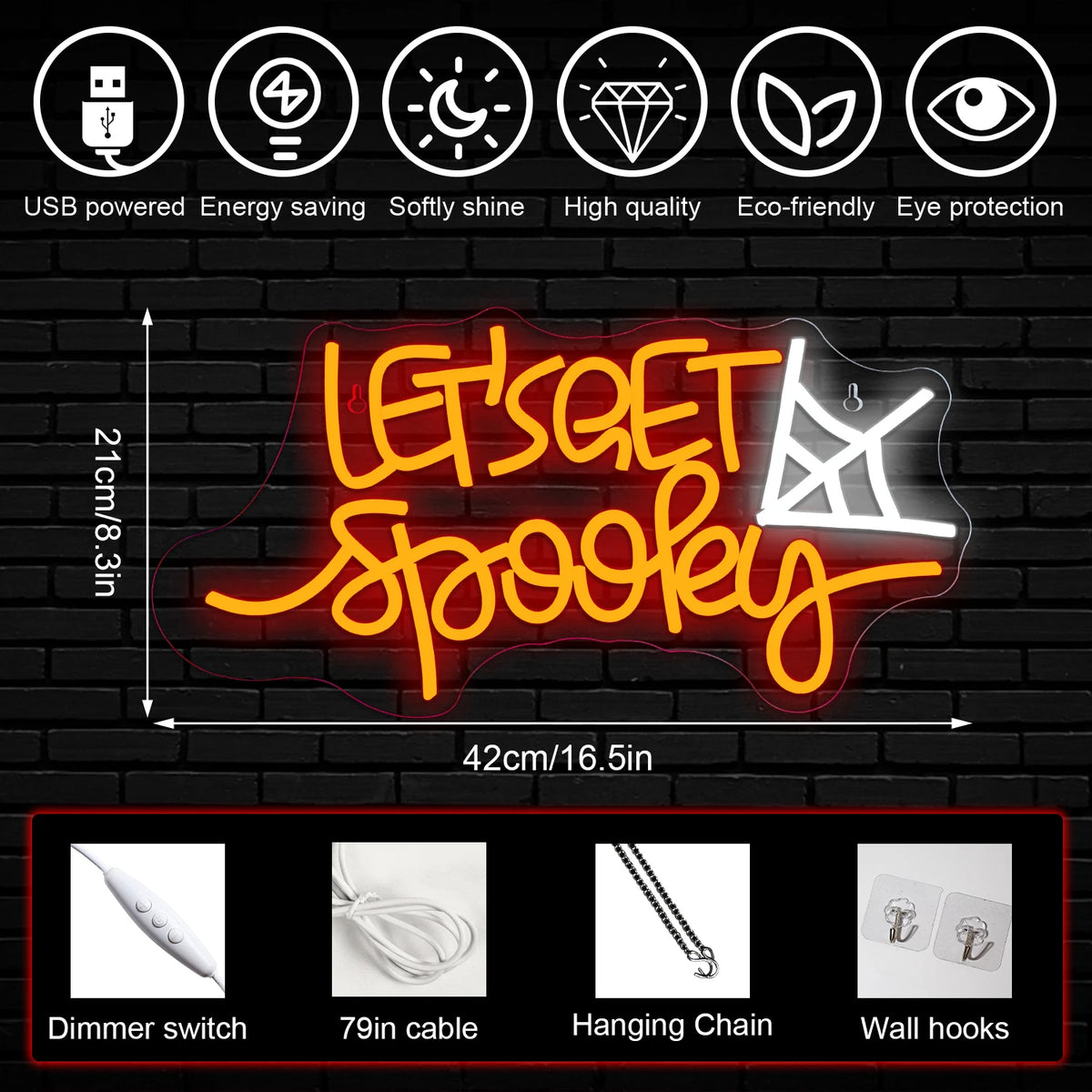 LET'S GET Spooky – Spindelnät – LED-neonskylt (5 V USB)