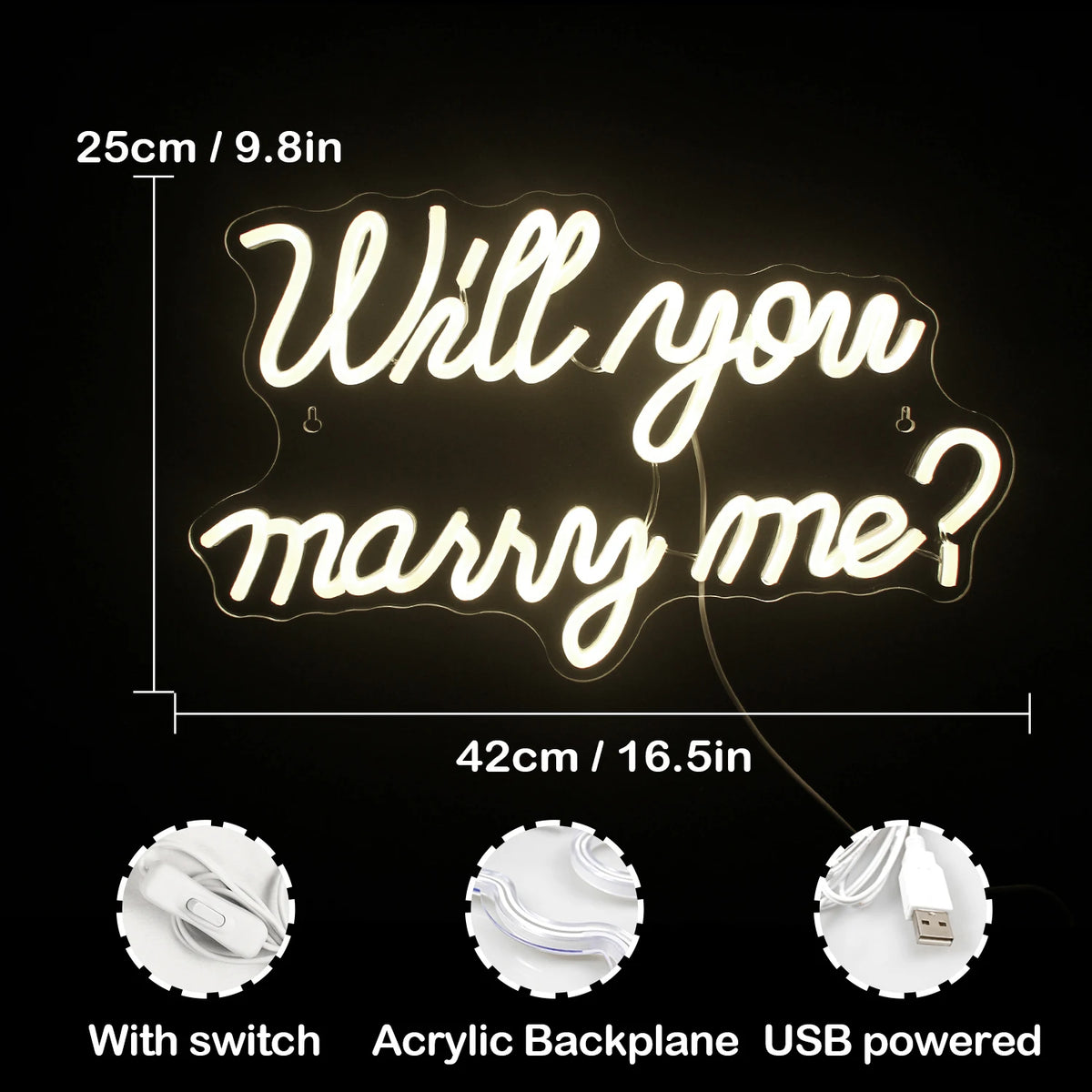 Will You Marry Me Wedding Proposal Decoration Party – LED-neonskylt (5 V USB)