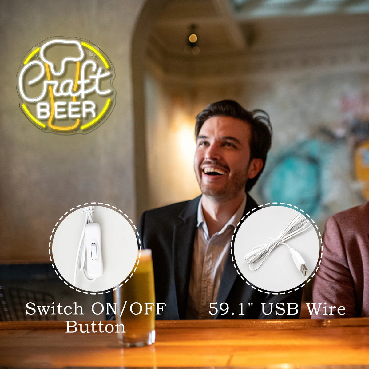 Craft Beer 5V USB LED Neon Sign - Budget Friendly
