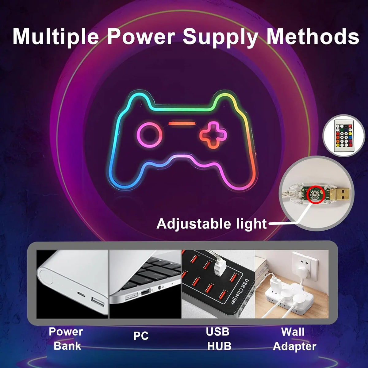 Spelmotiv – LED-neonskylt (5 V USB)