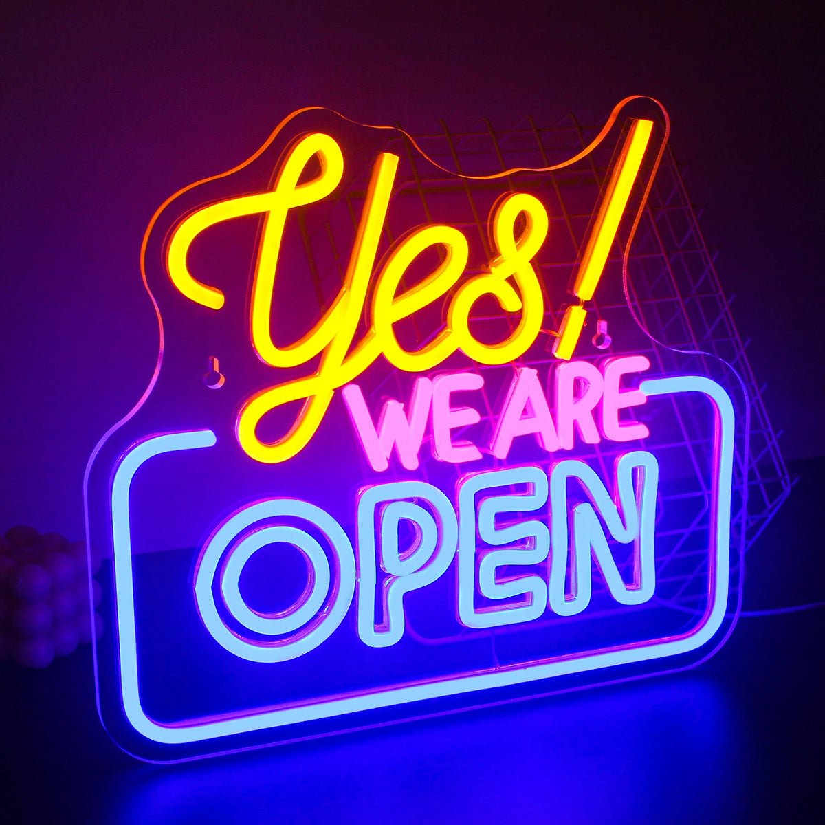 “Yes We Are Open” (rektangulär ram) – LED-neonskylt (5 V USB)
