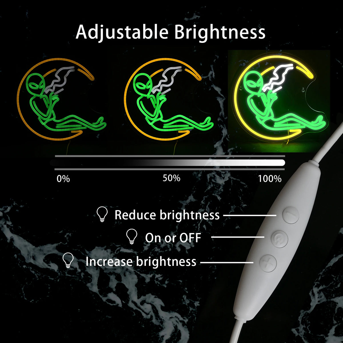 Måne och rökande utomjording – LED-neonskylt (5 V USB)