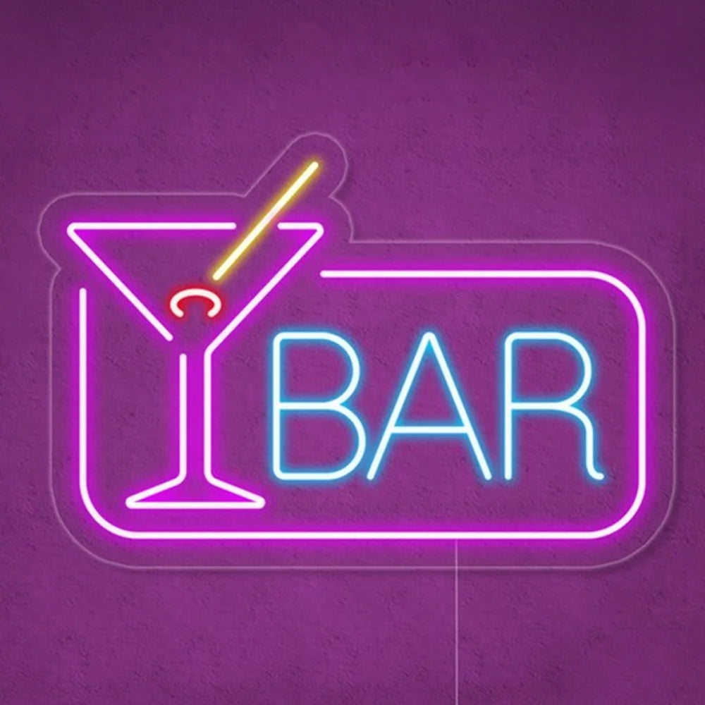 BAR – Cocktailglas och rektangulär kant – LED-ljusskylt (5 V USB)