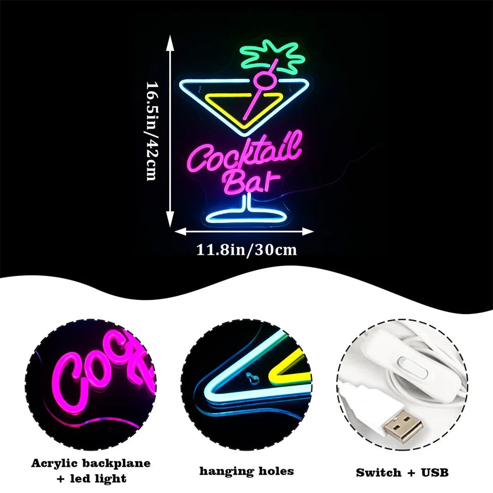 Cocktailbar 5V USB LED Ljusskylt - Prisvänlig