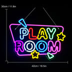 PLAY ROOM – Stjärnor och geometriska detaljer – LED-neonskylt (5 V USB)