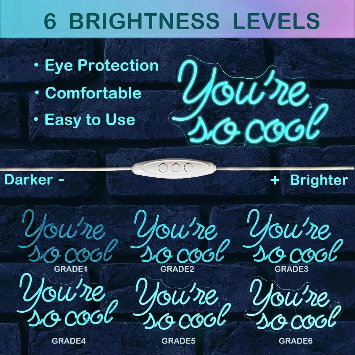 You're so cool – Isblå bokstäver – LED-neonskylt (5 V USB)