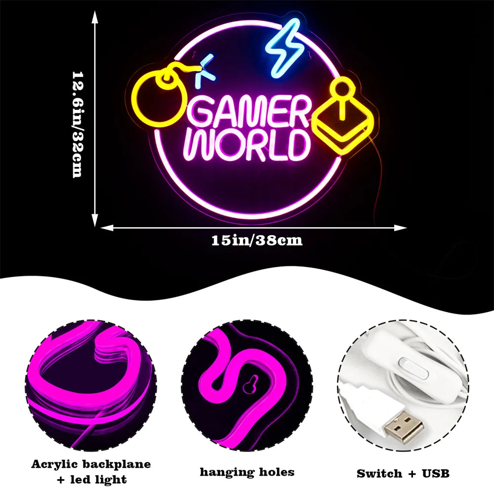 Gamer World 5V USB LED Neon Sign - Budget Friendly