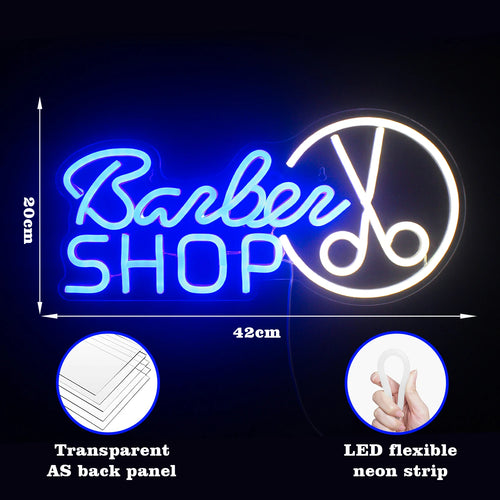 Barber SHOP – Sax i rund kontur – LED-ljusskylt (5 V USB)