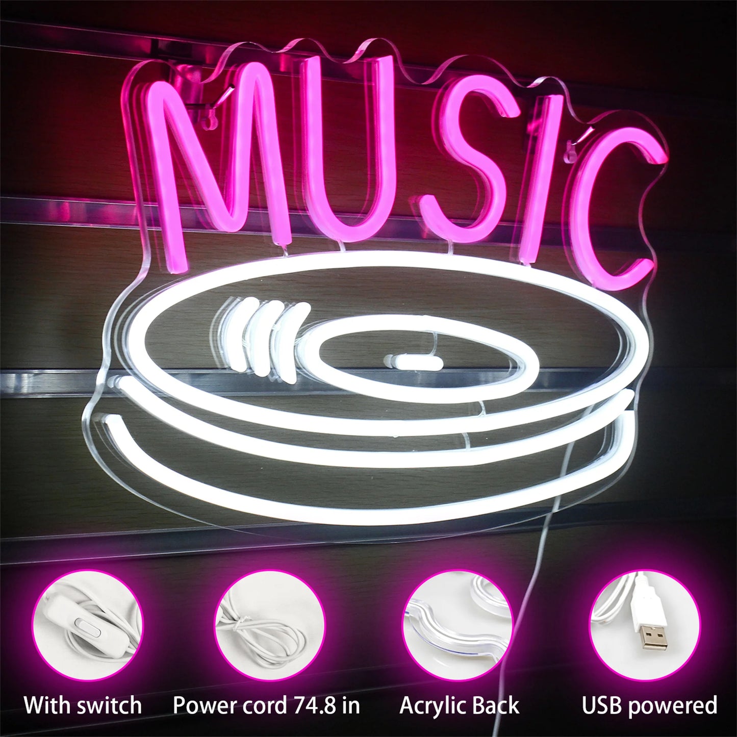Theartneon Musikskiva 5V Mini USB LED Ljusskylt - Budgetvänlig