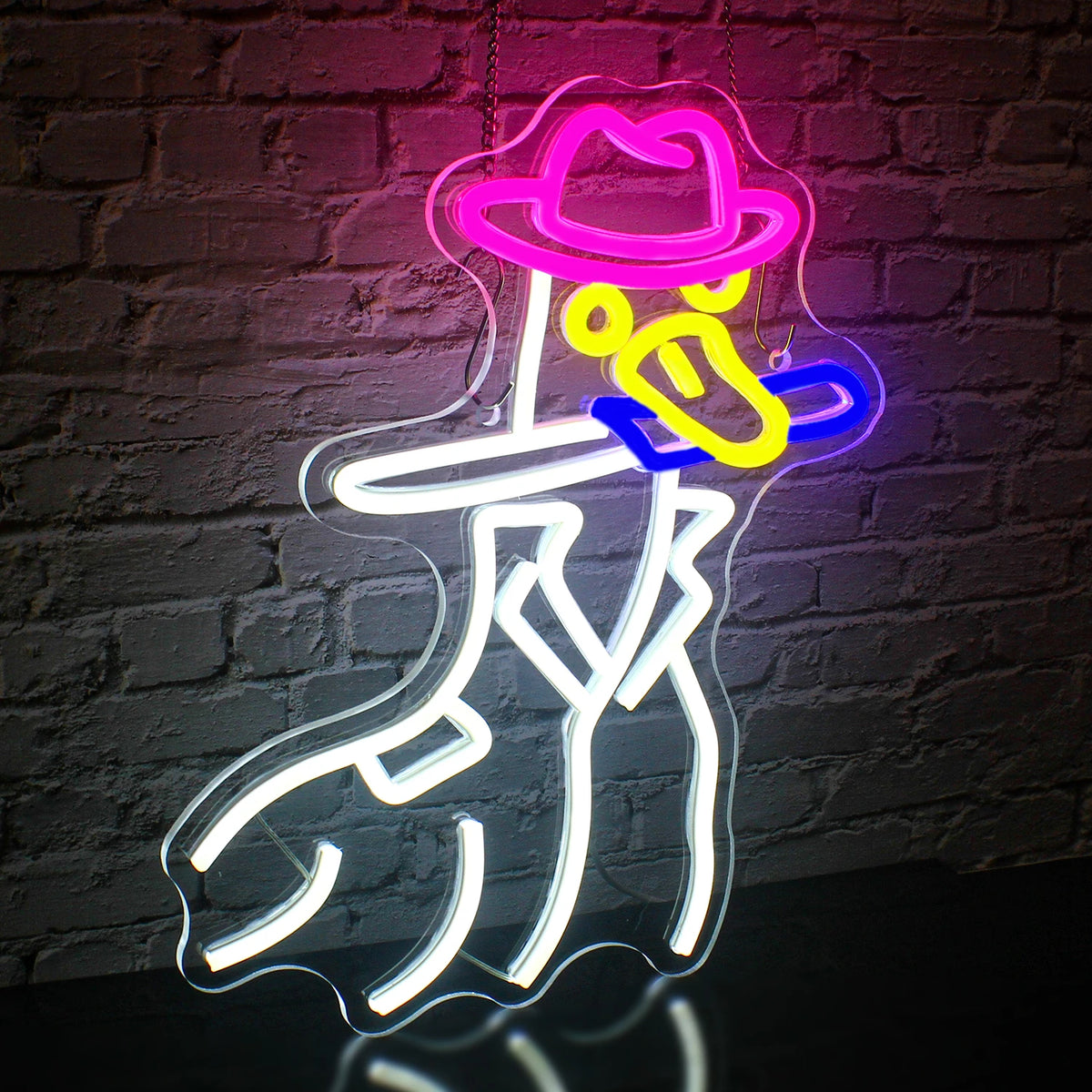 Anka med cowboyhatt – LED-neonskylt (5 V USB)
