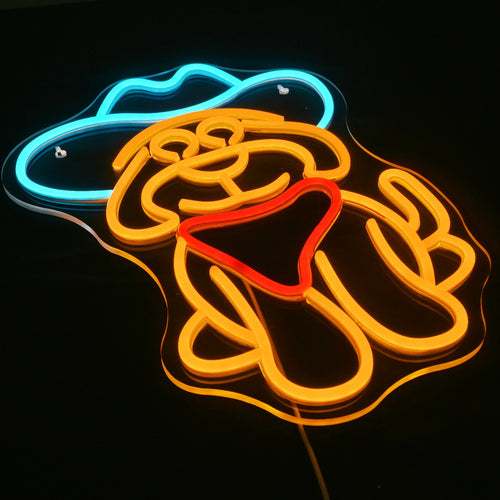 Hund med cowboyhatt – LED-neonskylt (5 V USB)
