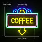 COFFEE – Rektangulär ram och nedåtpil – LED-ljusskylt (5 V USB)