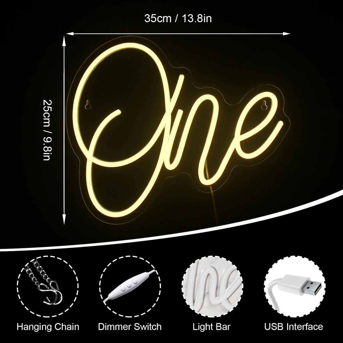 One – LED-neonskylt (5 V USB)