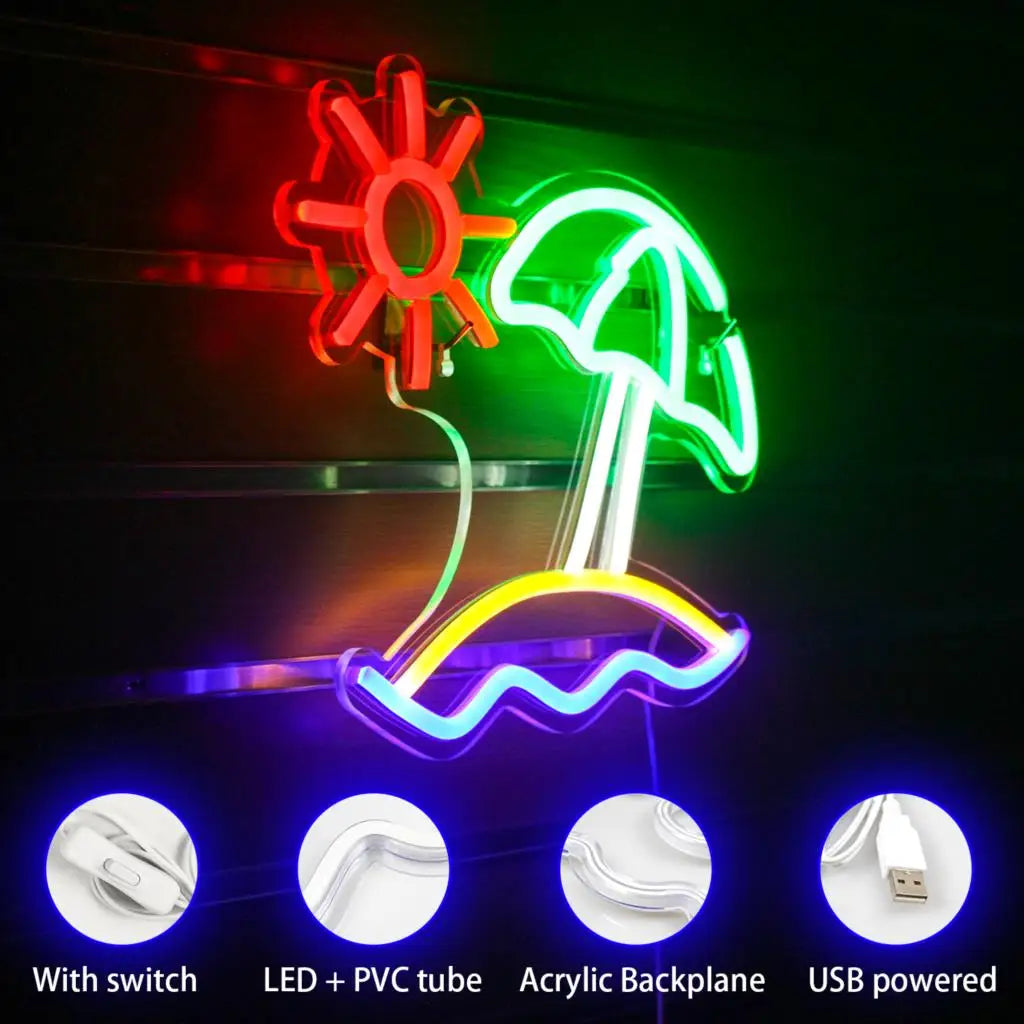 Beach Sun – LED-neonskylt (5 V USB)
