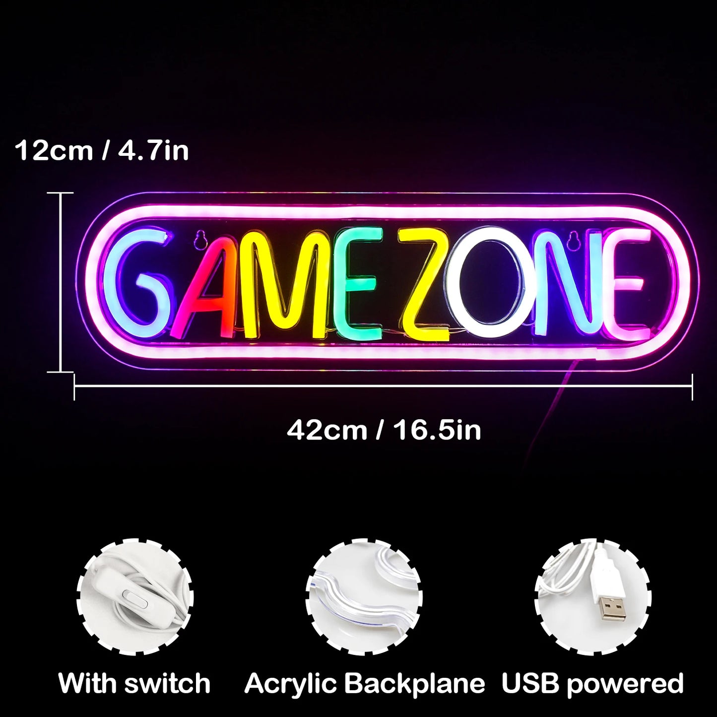 Colorful Game Zone 5V USB LED Neon Sign - Budget Friendly
