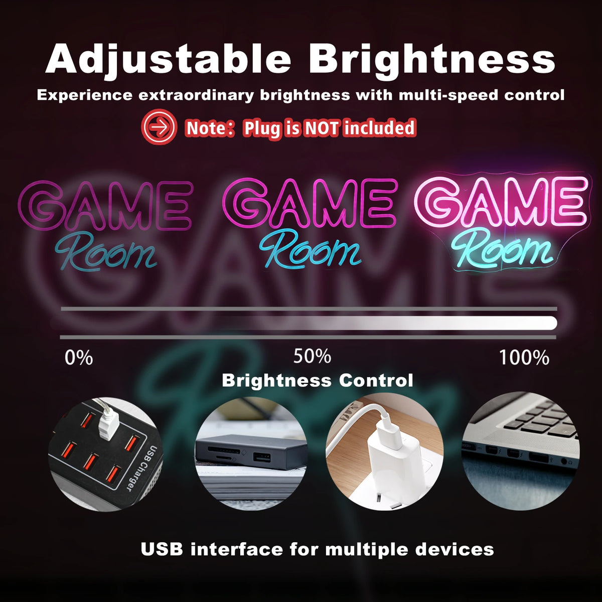 Game Room – LED-neonskylt (5 V USB)