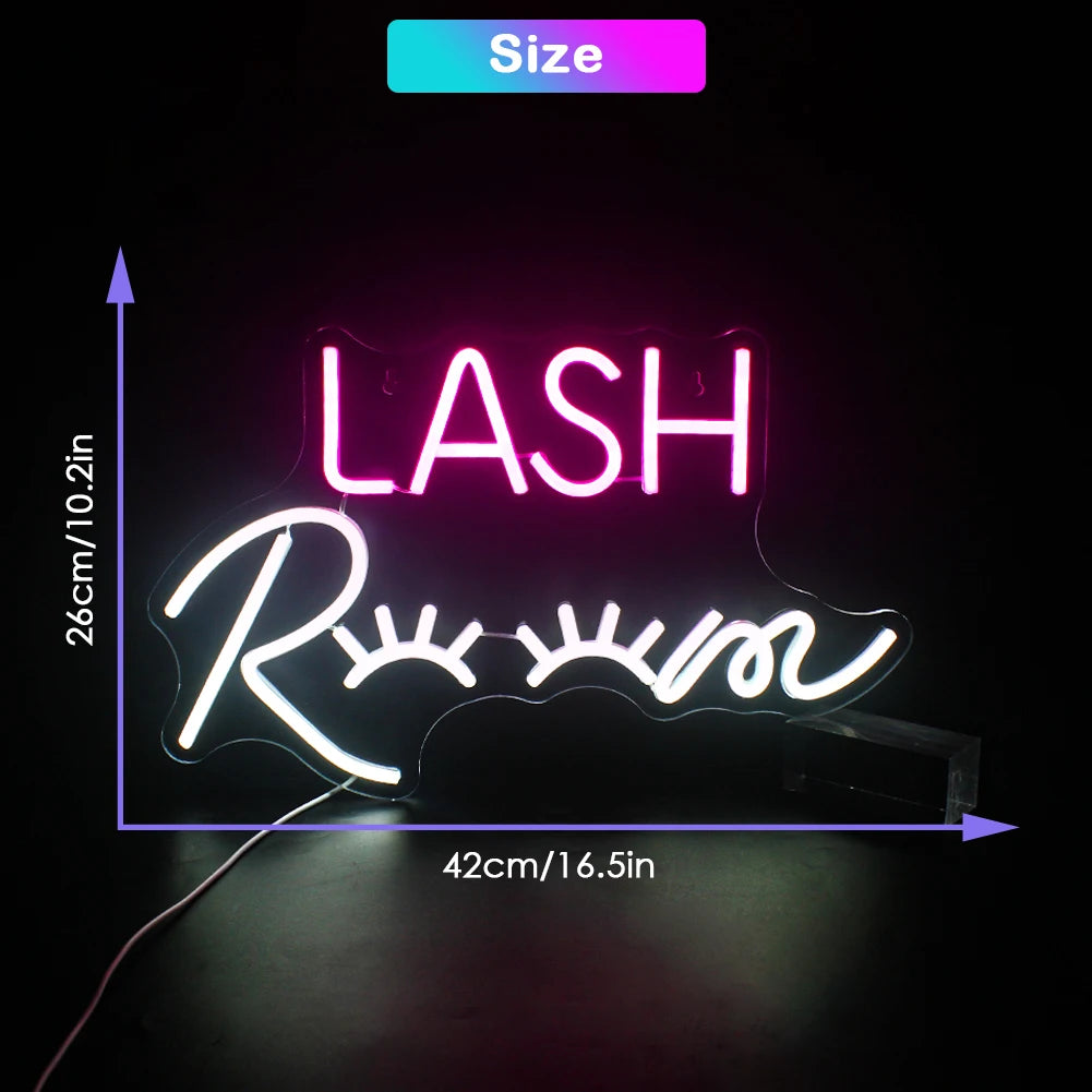 LASH ROOM – Ögonfransar i stället för O-bokstäverna – LED-ljusskylt (5 V USB)