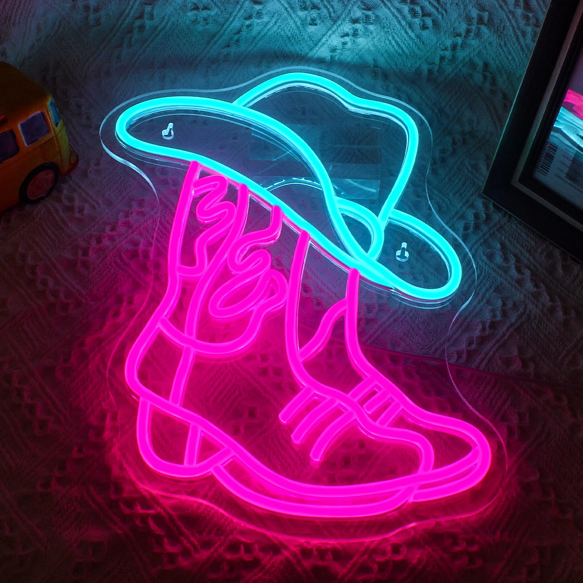 Cowboystövel och hatt – LED-neonskylt (5 V USB)