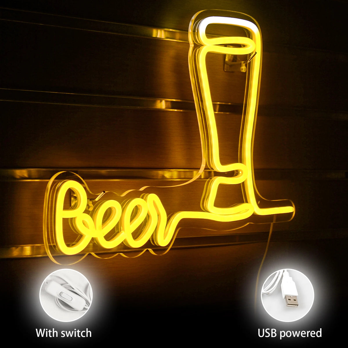 Beer – Högt ölglas – LED-ljusskylt (5 V USB)