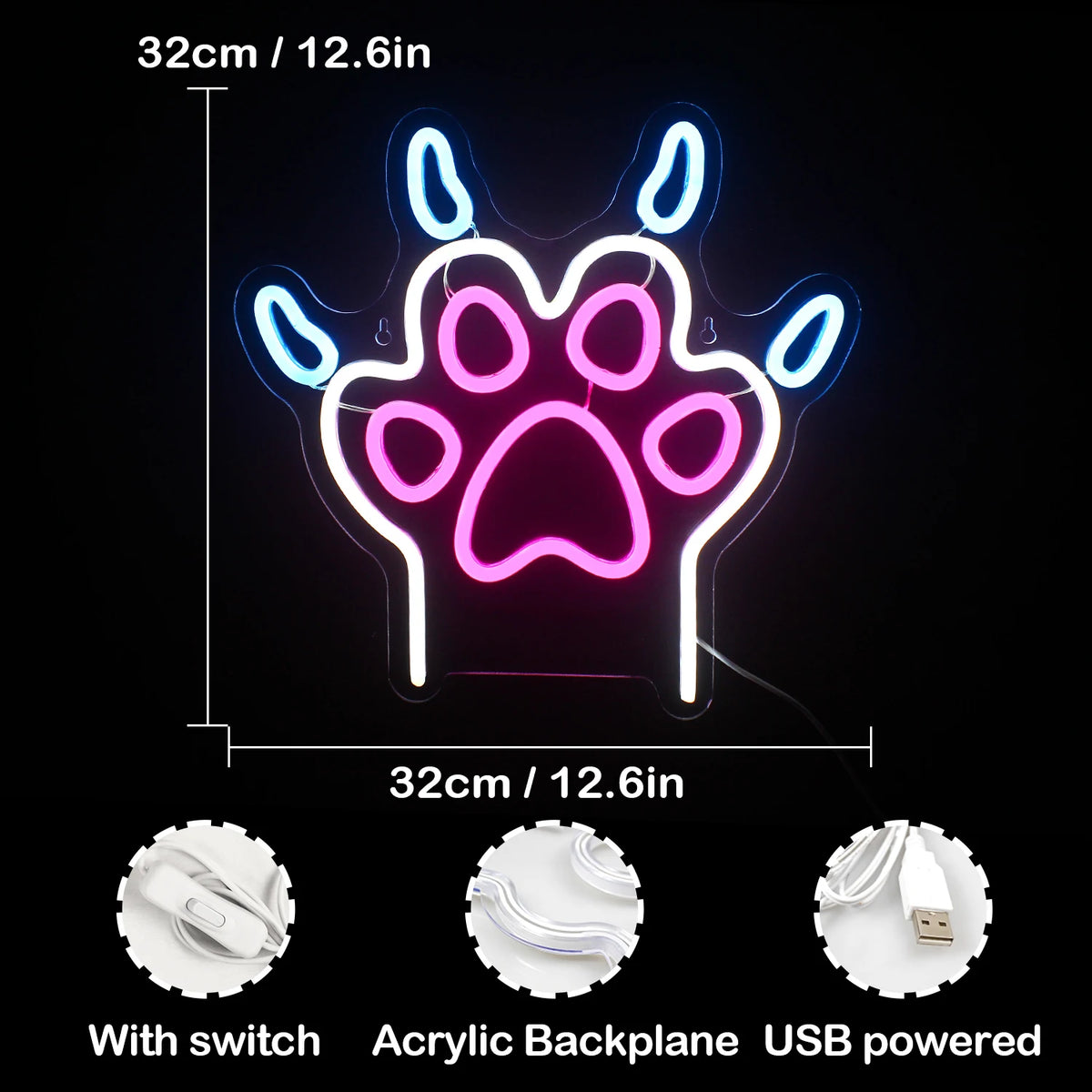 Hundtass – LED-neonskylt (5 V USB)