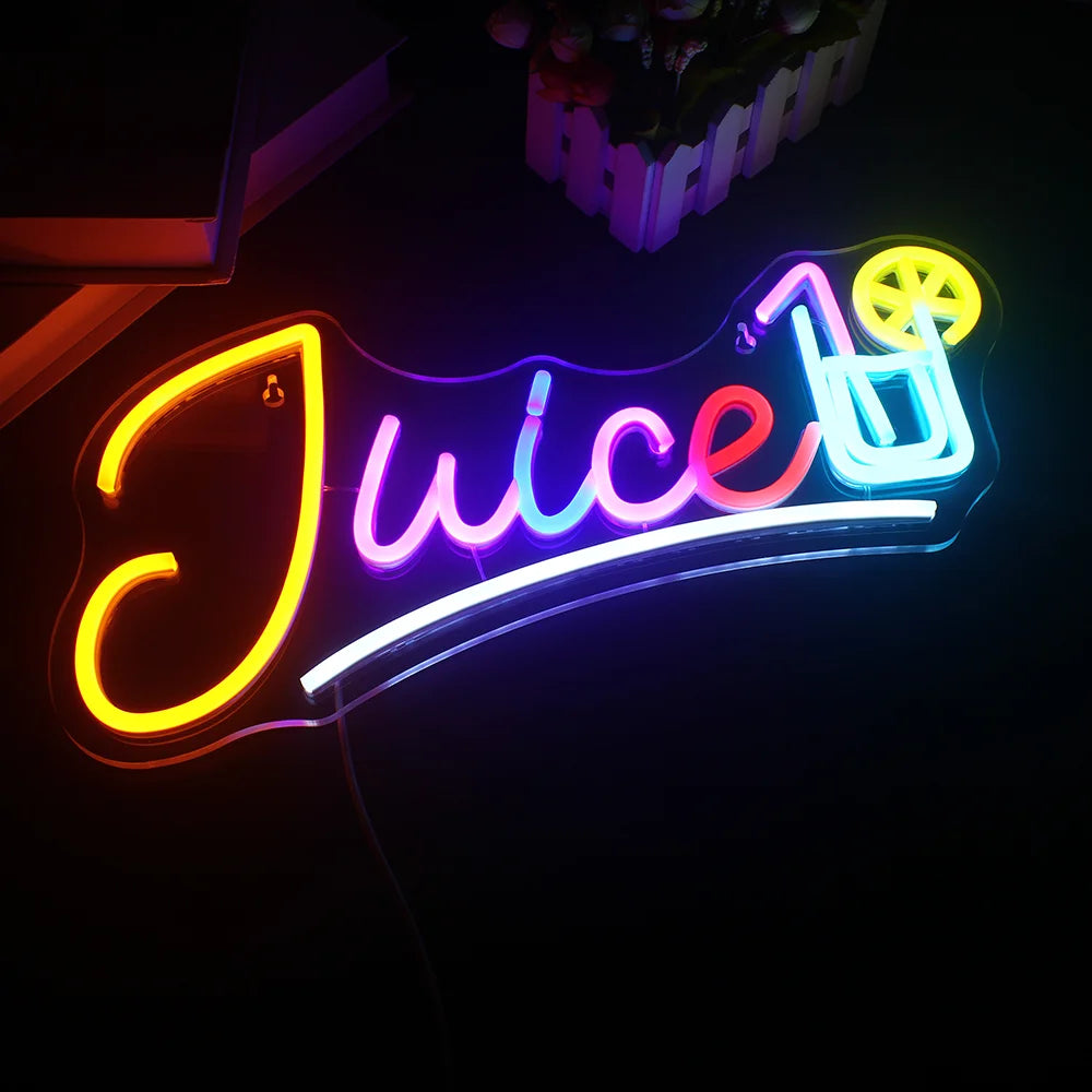 Juice – Juiceglas och citrusskiva – LED-ljusskylt (5 V USB)
