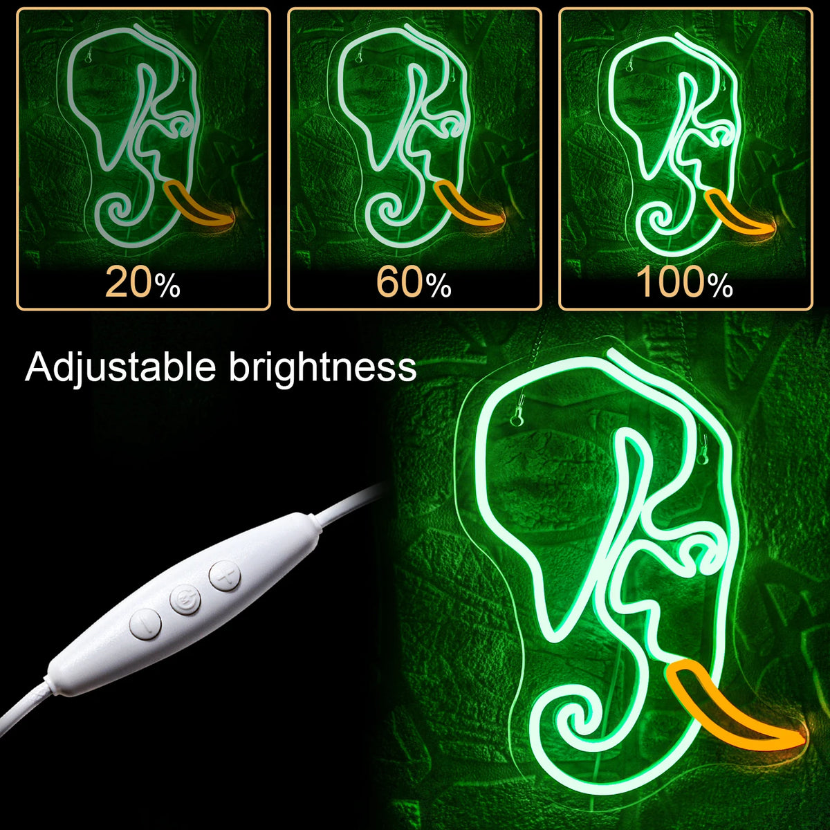 Elefant – LED-neonskylt (5 V USB)