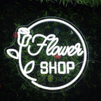 Flower SHOP – Ros och rund ram – LED-neonskylt (5 V USB)