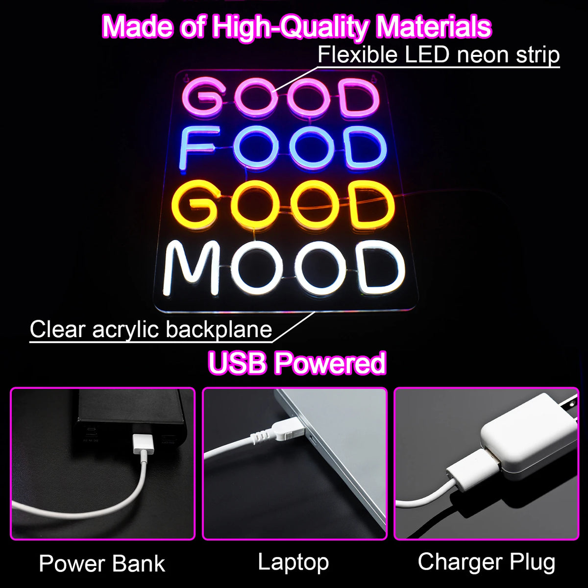 Good Food Good Mood – LED-ljusskylt (5 V USB)
