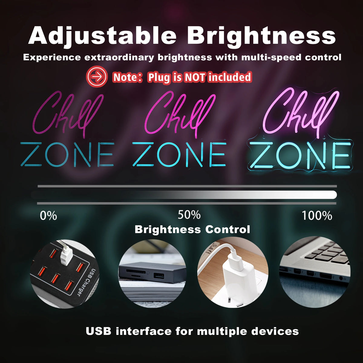 Chill Zone – LED-neonskylt (5 V USB)