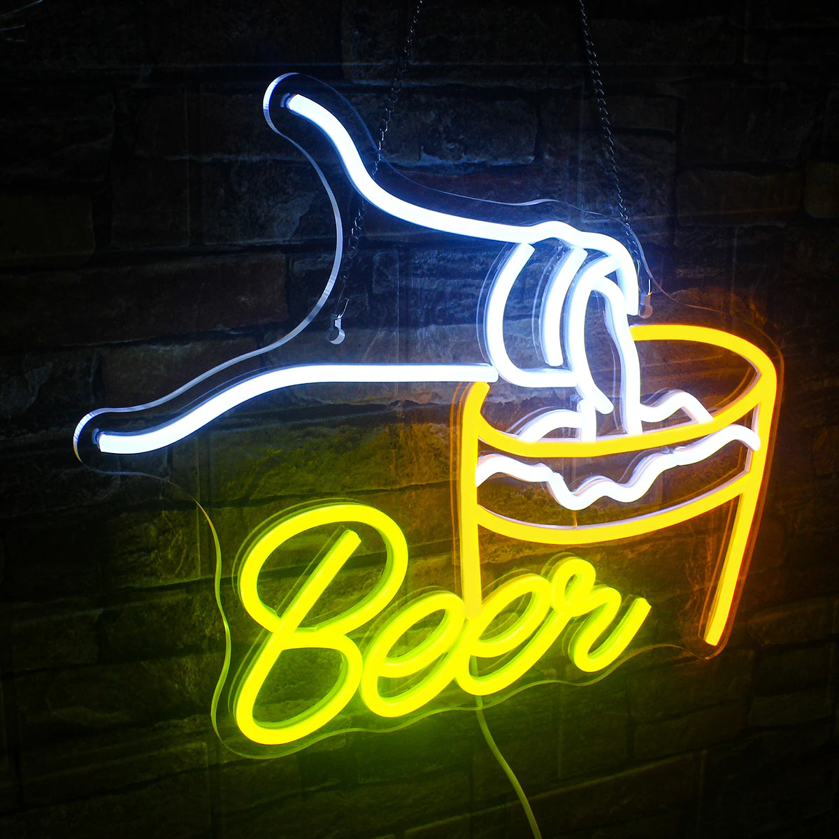 Beer – Öl som hälls i ett glas – LED-ljusskylt (5 V USB)