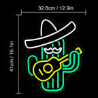Gitarrspelande cowboykaktus – LED-neonskylt (5 V USB)