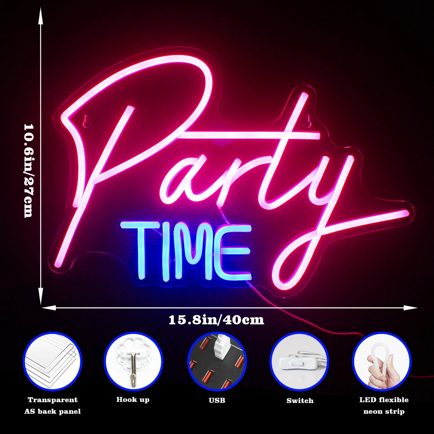 Party Time 5V USB LED Neonskylt - Prisvärd