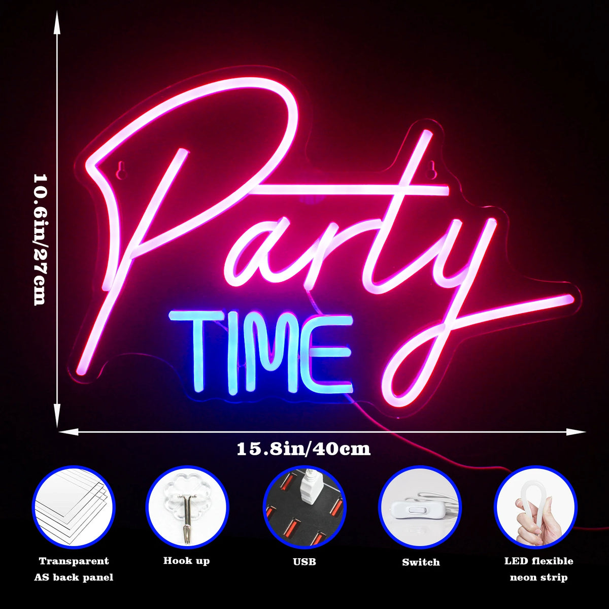 Party Time – LED-neonskylt (5 V USB)