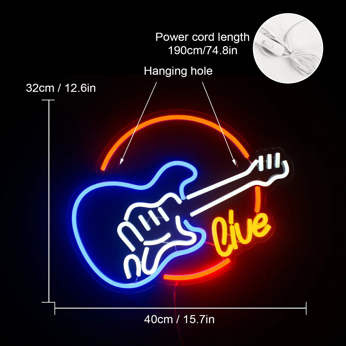 Live – Elgitarr – LED-neonskylt (5 V USB)